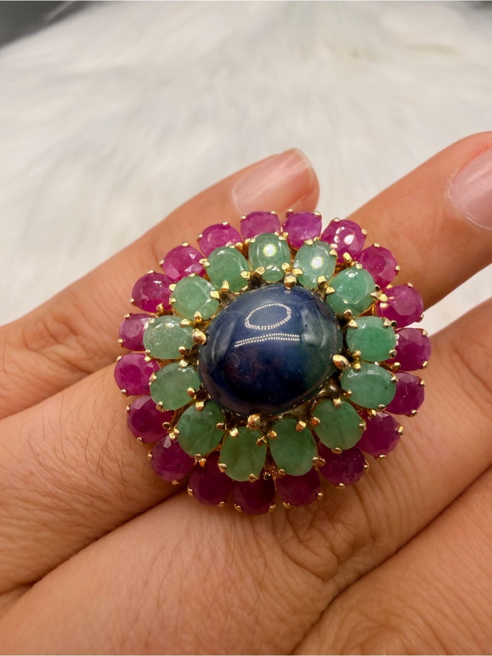 925 Sterling Silver Sapphire Emerald & Ruby Ring Size 6. - Picture 9 of 13